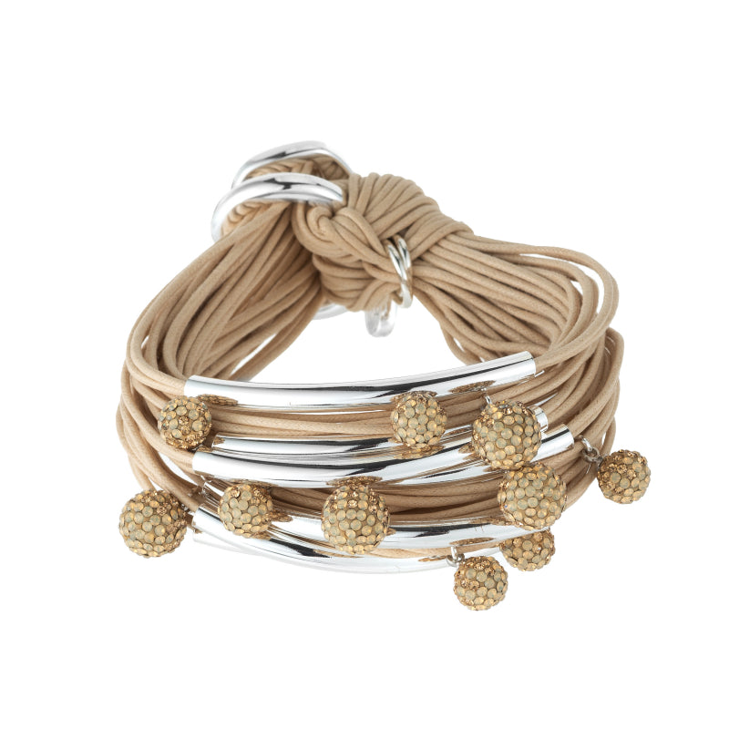 Silver tubes diamond balls bracelet